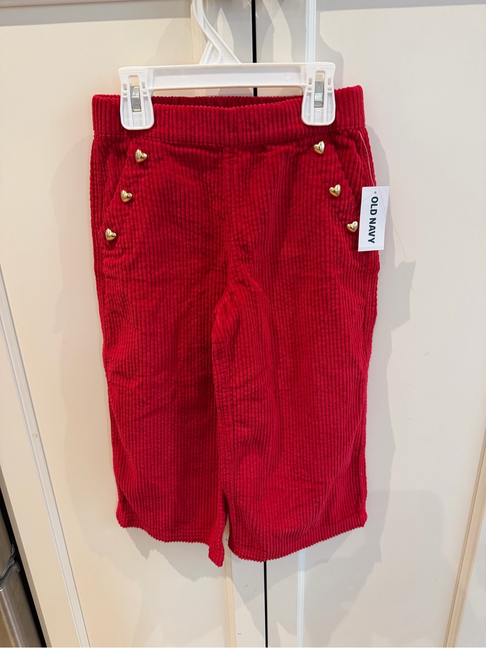 Old Navy Red Corduroy wide leg pants with Gold Heart Studs